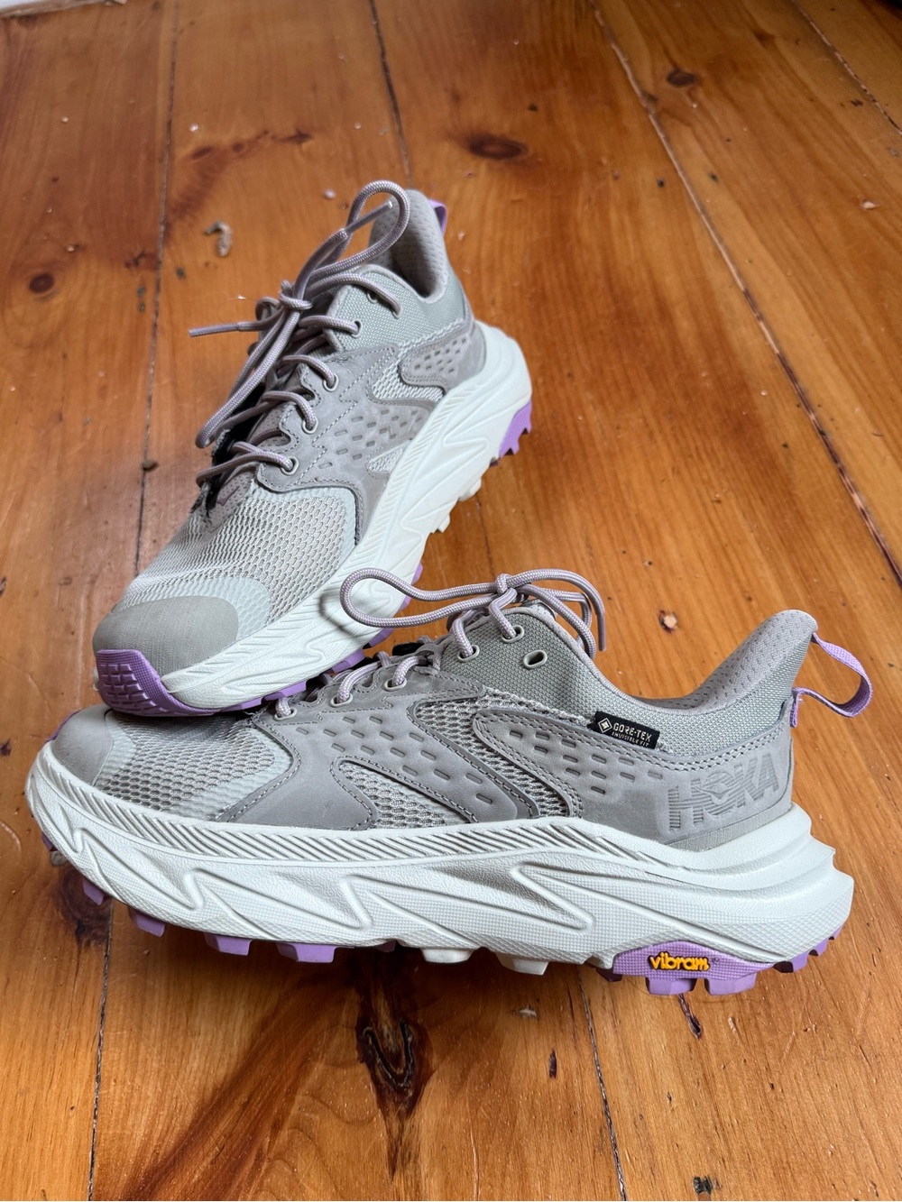 HOKA Women's Anacapa 2 Vibram grey and purple trail running shoes